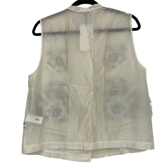 Zara Womens Top Vest M Medium Off White Embroidered Floral boho 4786/003 NWT - Picture 4 of 16